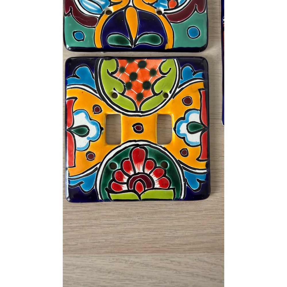 Talavera Mexican Pottery 3pc Set Double Toggle Switch and Outlet Covers Floral - Picture 3 of 4